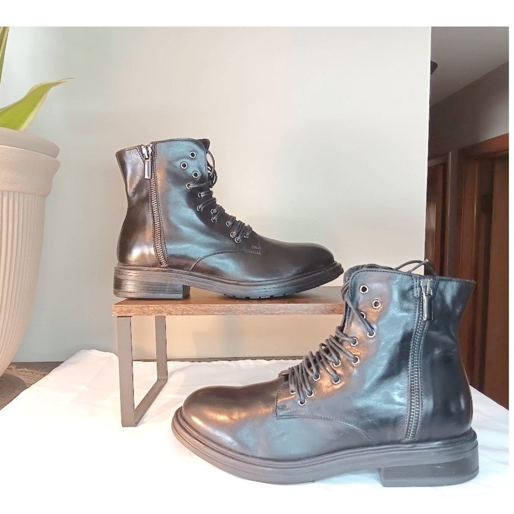 Oroscuro Leather Combat Boots Womens EU 39 Black Made in Italy Side Zip Lug Sole